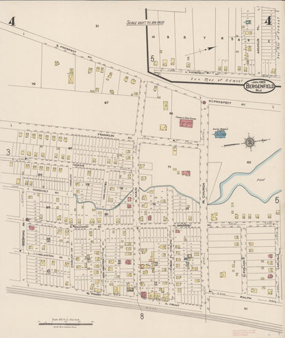 Sanborn Fire Insurance Map from Bergenfield, Bergen County, New Jersey (1923), Sheet #0004 - Historic Sanborn Fire Insurance Map Print, vintage old map wall art, antique decor, genealogy gift, New Jersey New Jersey map