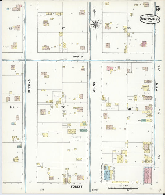 Sanborn Fire Insurance Map from Brigham City, Box Elder County, Utah (1890), Sheet #0005 - Historic Sanborn Fire Insurance Map Print, vintage old map wall art, antique decor, genealogy gift, Utah Utah map
