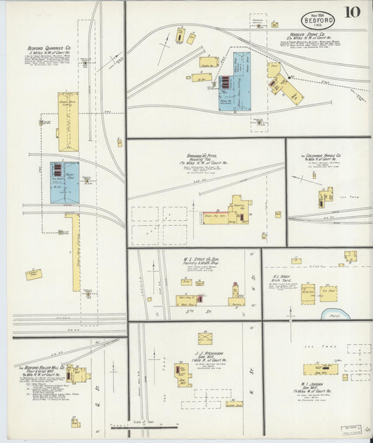 Sanborn Fire Insurance Map from Bedford, Lawrence County, Indiana (1898), Sheet #0010 - Historic Sanborn Fire Insurance Map Print, vintage old map wall art, antique decor, genealogy gift, Indiana Indiana map