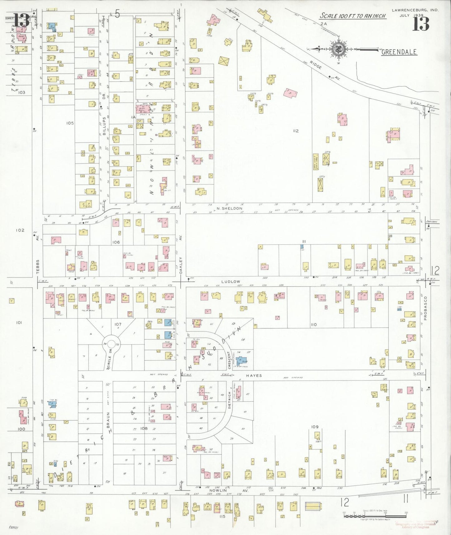 Sanborn Fire Insurance Map from Lawrenceburg, Dearborn County, Indiana (1939), Sheet #0013 - Complete Map Set gallery image, historic Sanborn map, vintage wall art, Indiana Indiana