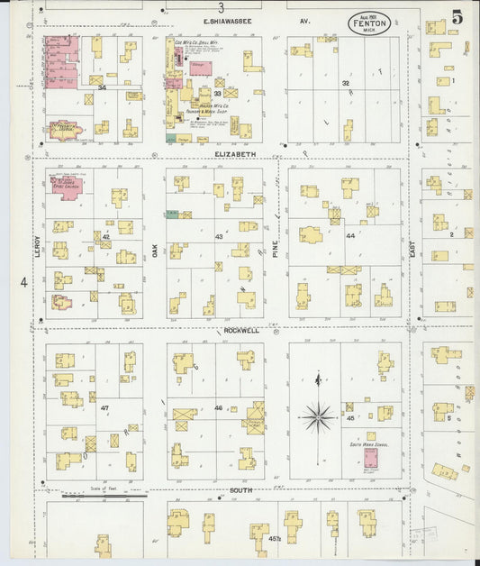 Sanborn Fire Insurance Map from Fenton, Genesee County, Michigan (1901), Sheet #0005 - Historic Sanborn Fire Insurance Map Print, vintage old map wall art, antique decor, genealogy gift, Michigan Michigan map