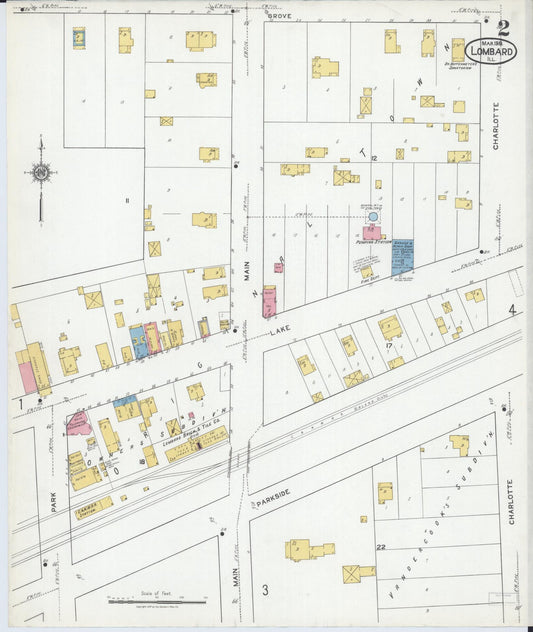 Sanborn Fire Insurance Map from Lombard, Du Page County, Illinois (1919), Sheet #0002 - Historic Sanborn Fire Insurance Map Print, vintage old map wall art, antique decor, genealogy gift, Illinois Illinois map
