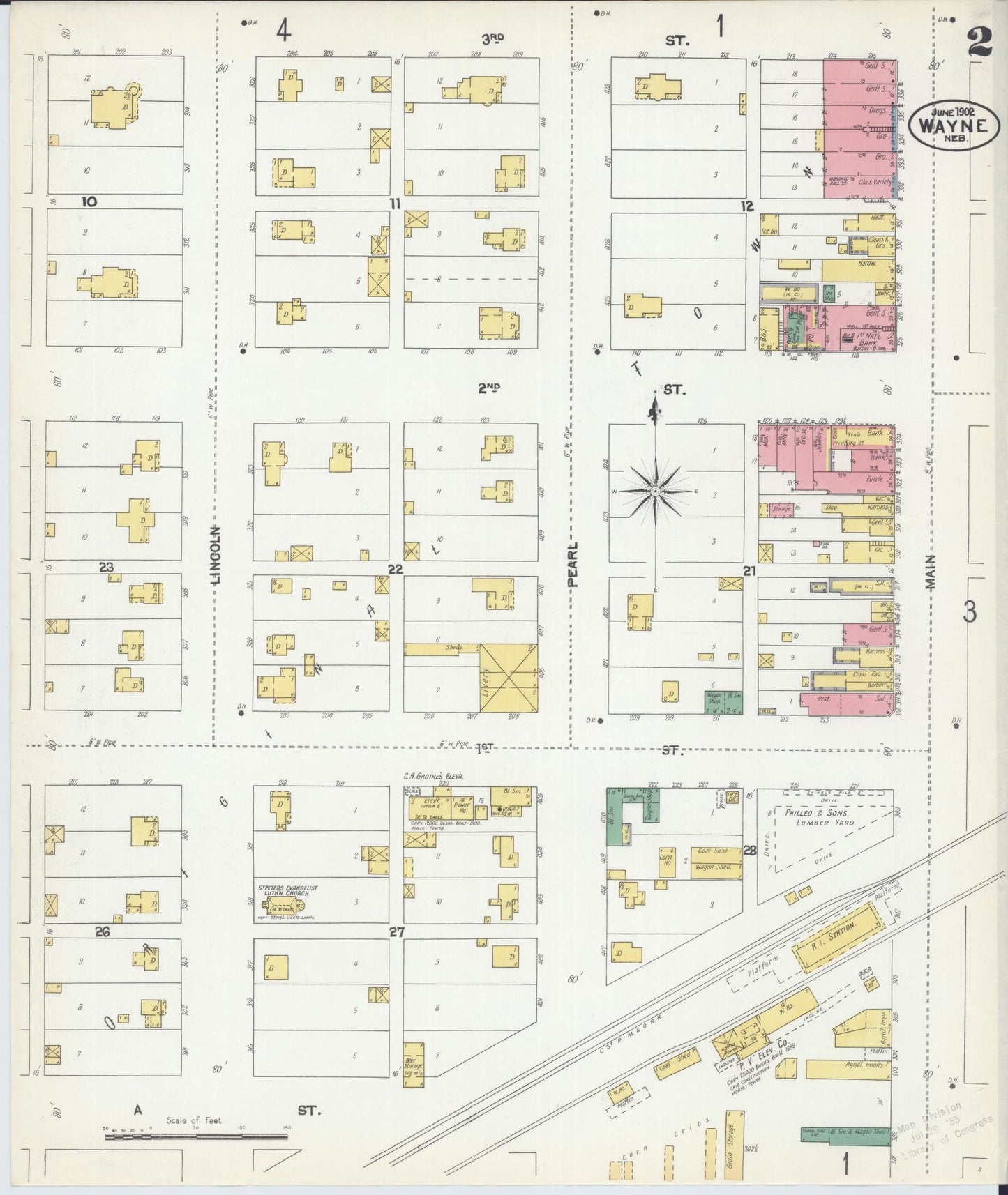 Sanborn Fire Insurance Map from Wayne, Wayne County, Nebraska (1902), Sheet #0002 - Complete Map Set gallery image, historic Sanborn map, vintage wall art, Nebraska Nebraska