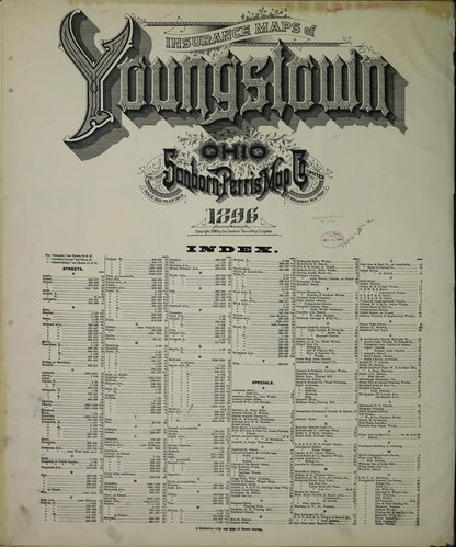 Sanborn Fire Insurance Map from Youngstown, Mahoning County, Ohio (1896), Sheet #0001 - Historic Sanborn Fire Insurance Map Print, vintage old map wall art, antique decor, genealogy gift, Ohio Ohio map