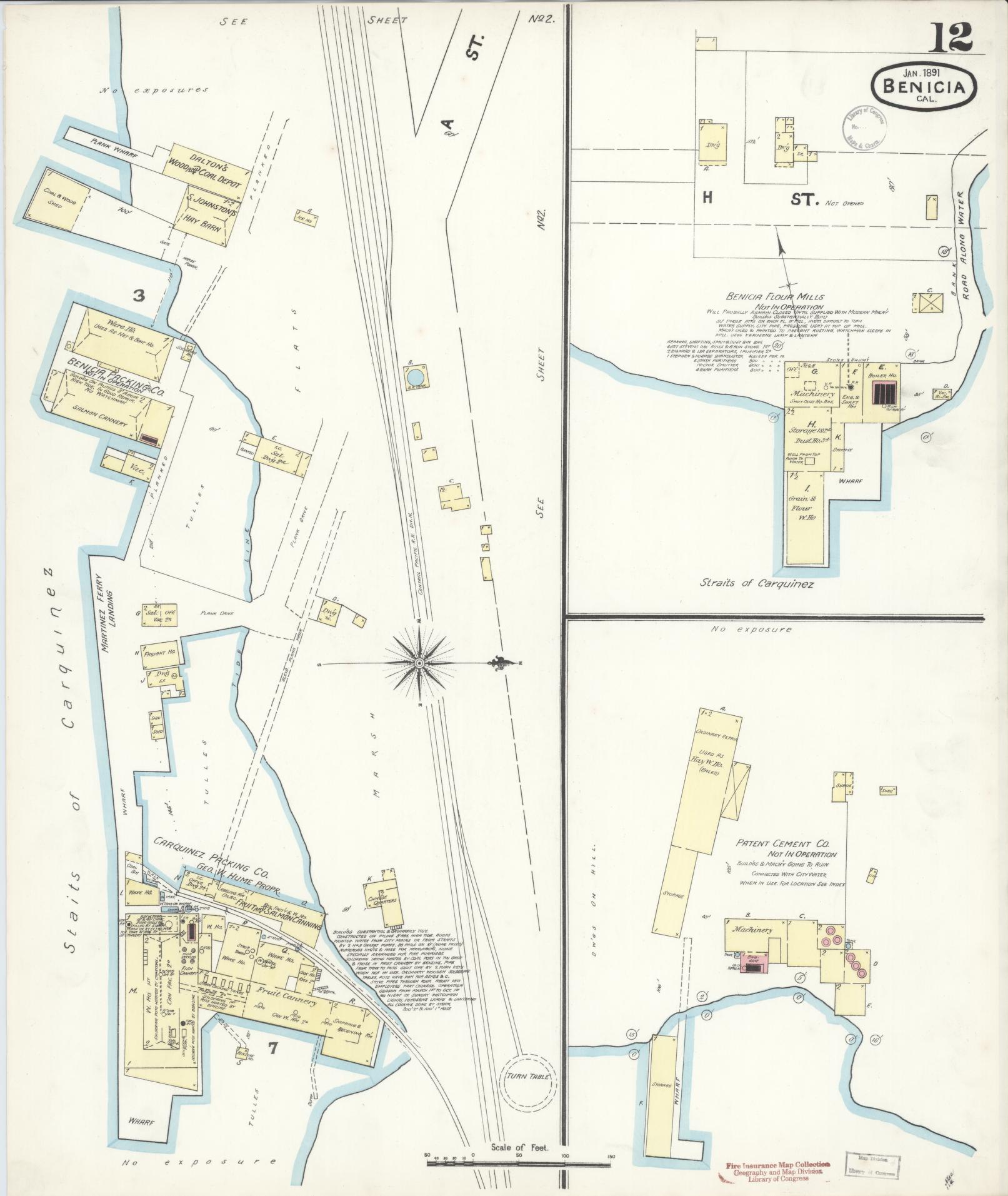 Sanborn Fire Insurance Map from Benicia, Solano County, California (1891), Sheet #0012 - Historic Sanborn Fire Insurance Map Print, vintage old map wall art, antique decor, genealogy gift, California California map