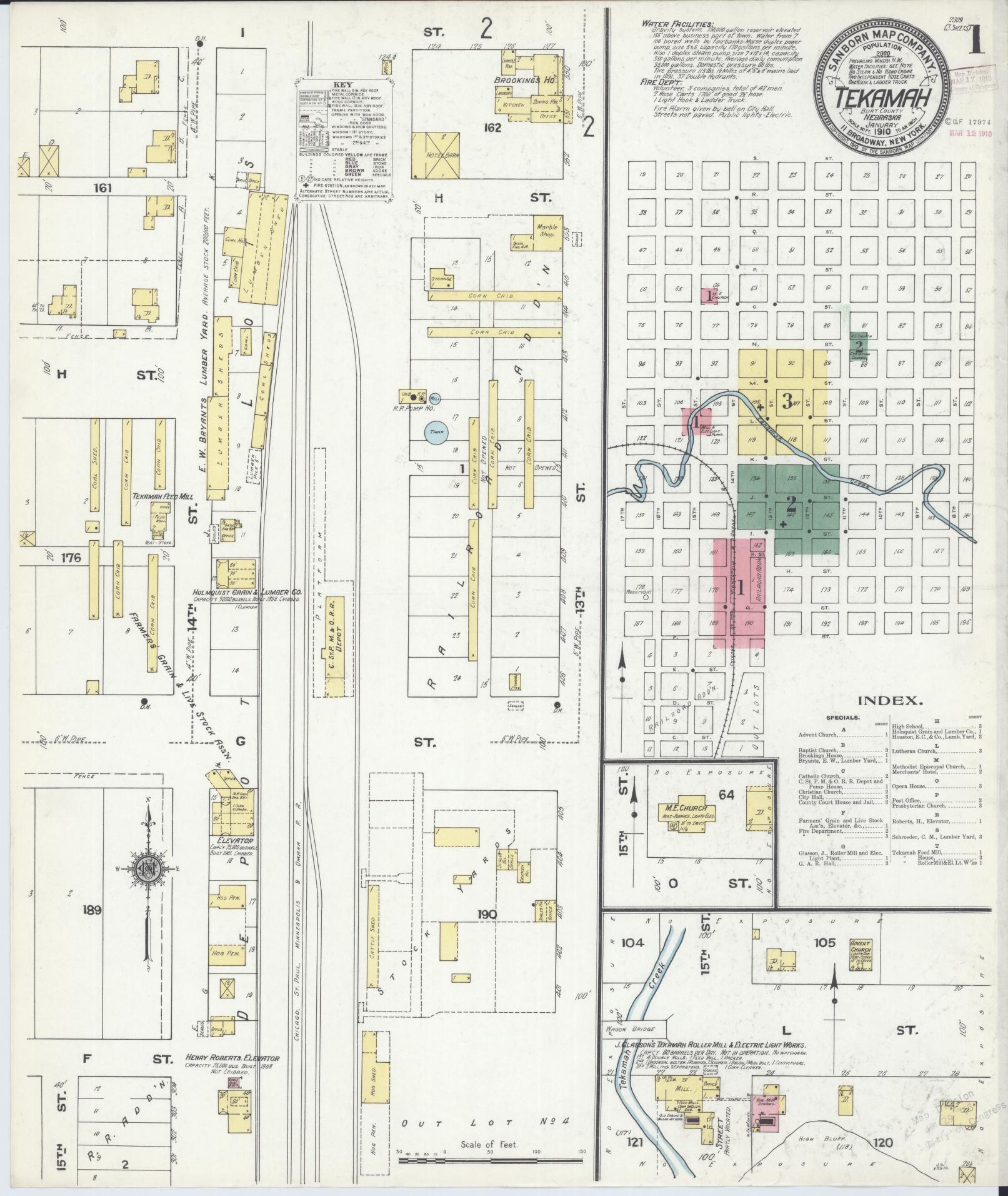 Sanborn Fire Insurance Map from Tekamah, Burt County, Nebraska (1910), Sheet #0001 - Historic Sanborn Fire Insurance Map Print, vintage old map wall art, antique decor, genealogy gift, Nebraska Nebraska map
