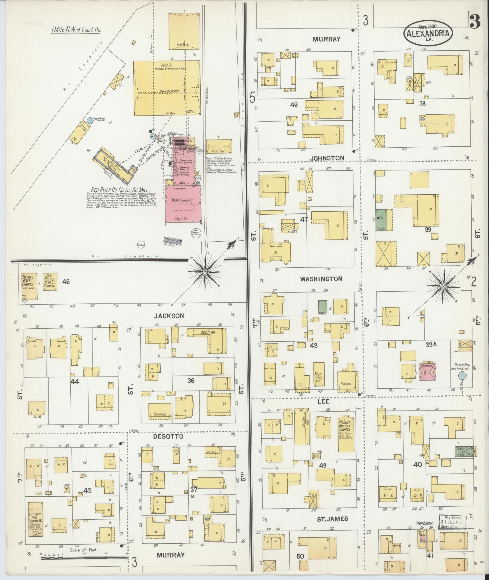 Sanborn Fire Insurance Map from Alexandria, Rapides Parish, Louisiana (1900), Sheet #0003 - Historic Sanborn Fire Insurance Map Print, vintage old map wall art, antique decor, genealogy gift, Louisiana Louisiana map