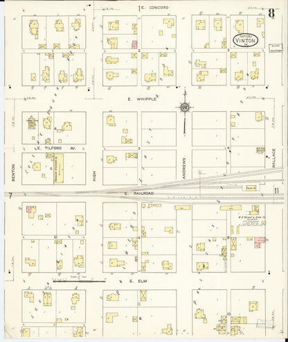 Sanborn Fire Insurance Map from Vinton, Benton County, Iowa (1913), Sheet #0008 - Historic Sanborn Fire Insurance Map Print, vintage old map wall art