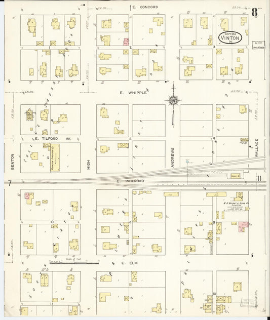 Sanborn Fire Insurance Map from Vinton, Benton County, Iowa (1913), Sheet #0008 - Historic Sanborn Fire Insurance Map Print, vintage old map wall art