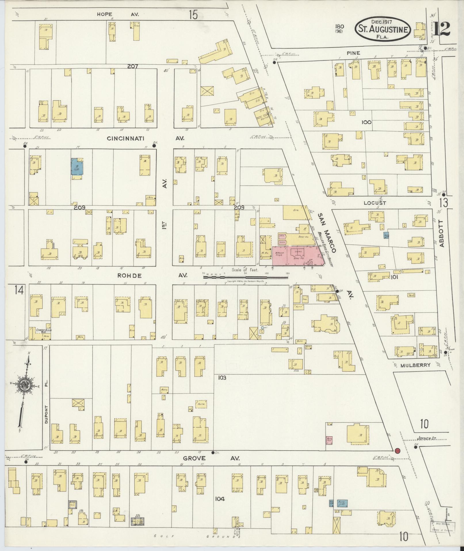 Sanborn Fire Insurance Map from Saint Augustine, Saint John's County, Florida (1917), Sheet #0012 - Historic Sanborn Fire Insurance Map Print, vintage old map wall art, antique decor, genealogy gift, Florida Florida map