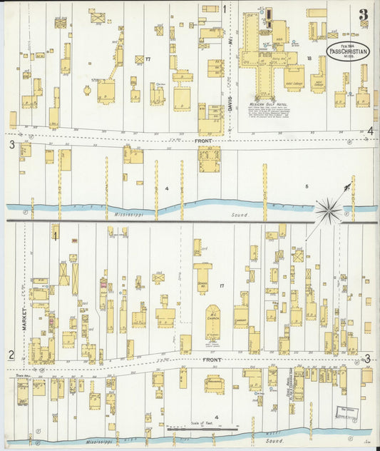 Sanborn Fire Insurance Map from Pass Christian, Harrison County, Mississippi (1904), Sheet #0003 - Historic Sanborn Fire Insurance Map Print, vintage old map wall art, antique decor, genealogy gift, Mississippi Mississippi map