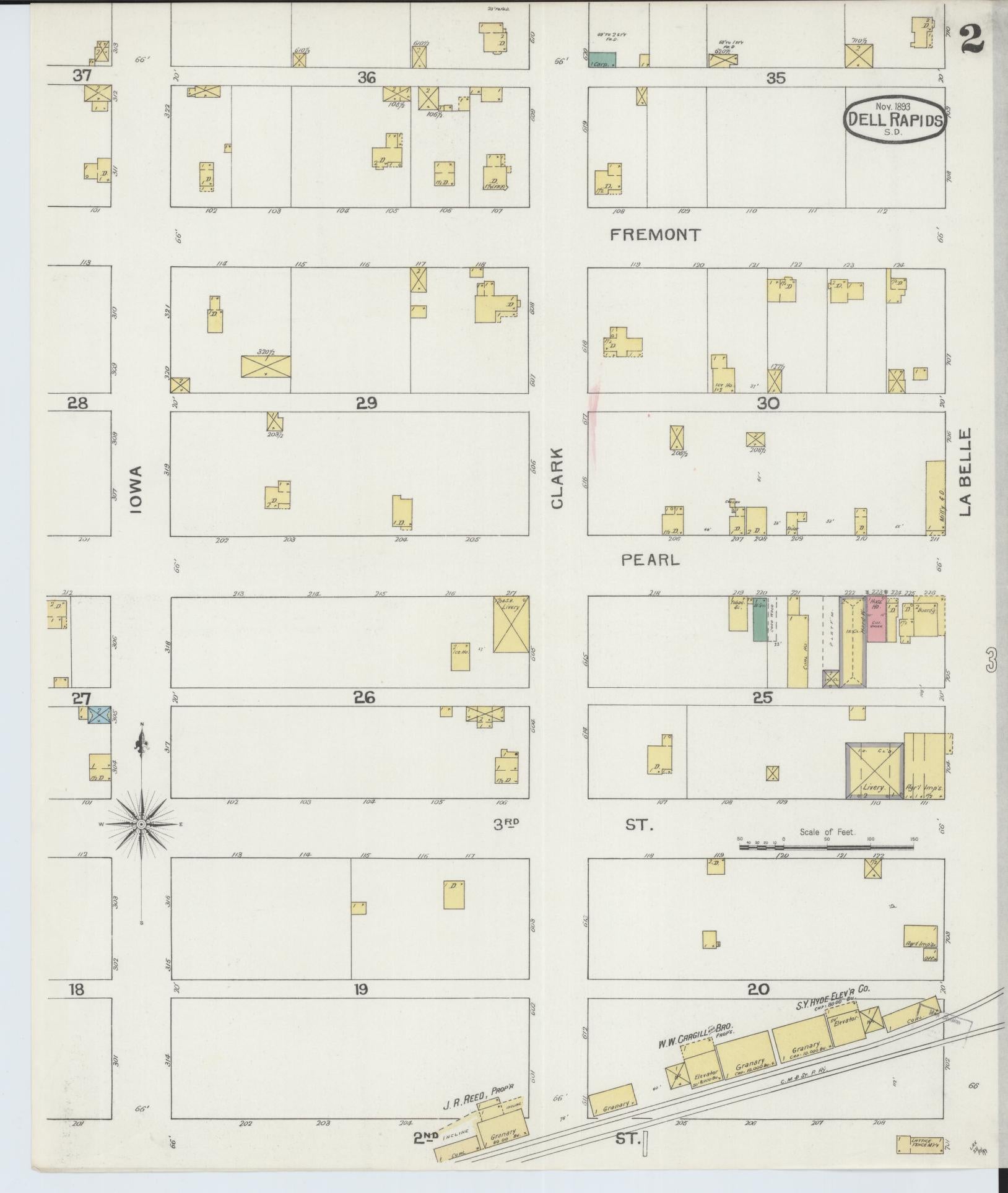 Sanborn Fire Insurance Map from Dell Rapids, Minnehaha County, South Dakota (1893), Sheet #0002 - Complete Map Set gallery image, historic Sanborn map, vintage wall art, South Dakota South Dakota