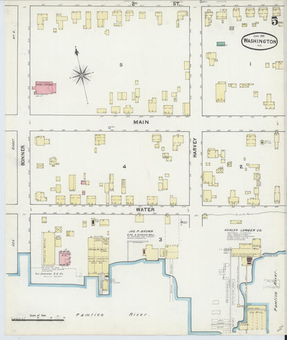 Sanborn Fire Insurance Map from Washington, Beaufort County, North Carolina (1891), Sheet #0005 - Complete Map Set gallery image, historic Sanborn map, vintage wall art, Washington Washington