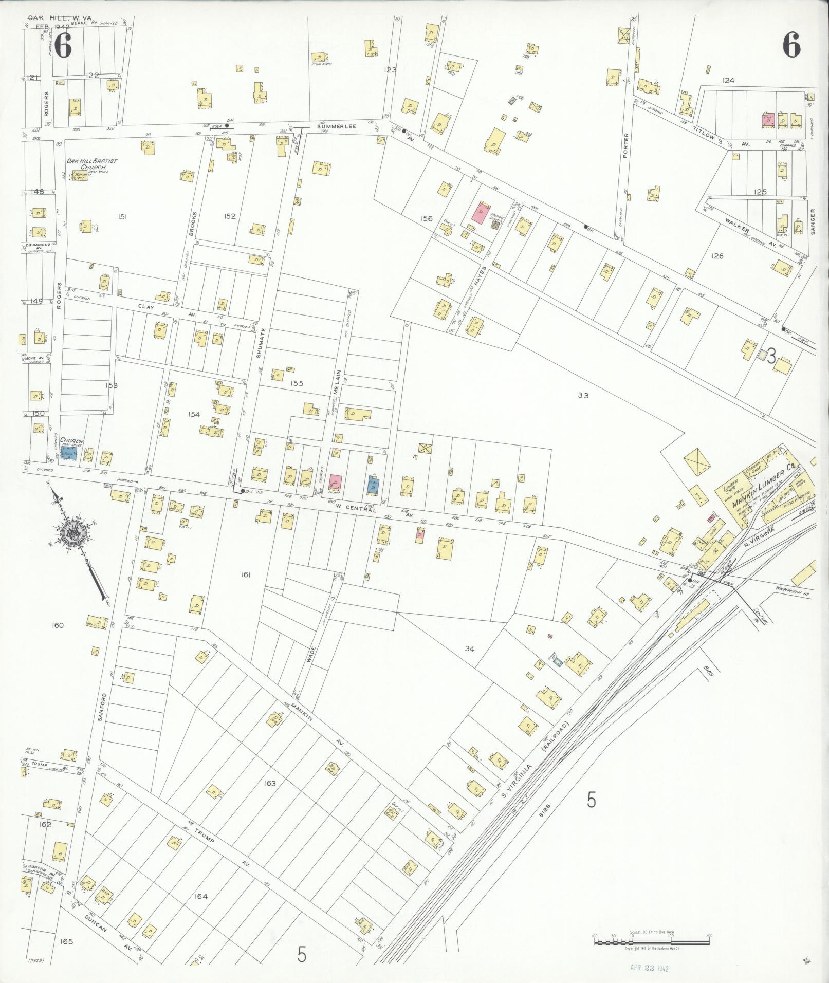Sanborn Fire Insurance Map from Oak Hill, Fayette County, West Virginia (1942), Sheet #0006 - Complete Map Set gallery image, historic Sanborn map, vintage wall art, West Virginia West Virginia