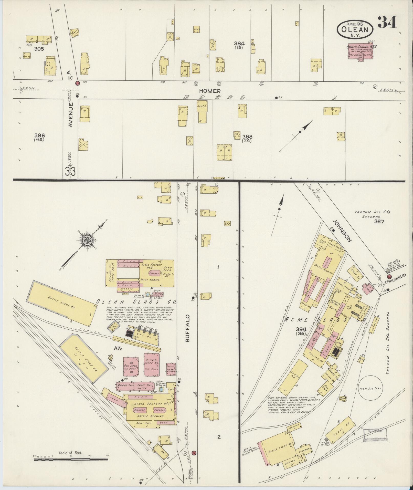 Sanborn Fire Insurance Map from Olean, Cattaraugus County, New York (1915), Sheet #0034 - Historic Sanborn Fire Insurance Map Print, vintage old map wall art, antique decor, genealogy gift, New York New York map