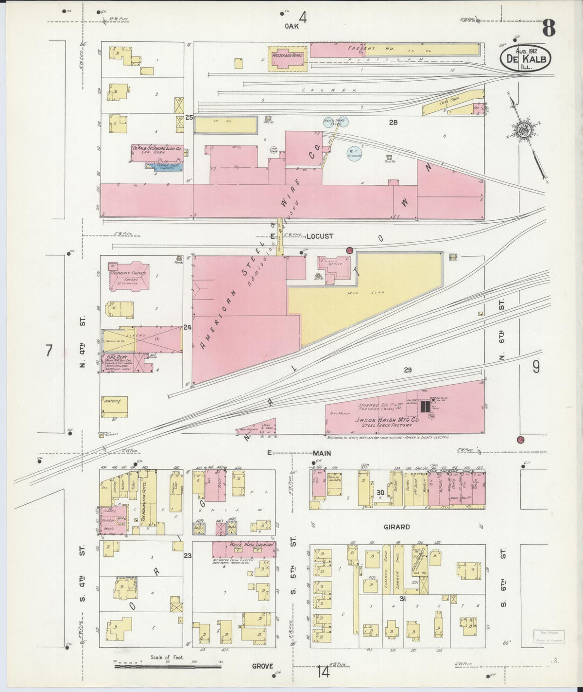 Sanborn Fire Insurance Map from De Kalb, De Kalb County, Illinois (1912), Sheet #0008 - Complete Map Set gallery image, historic Sanborn map, vintage wall art, Illinois Illinois