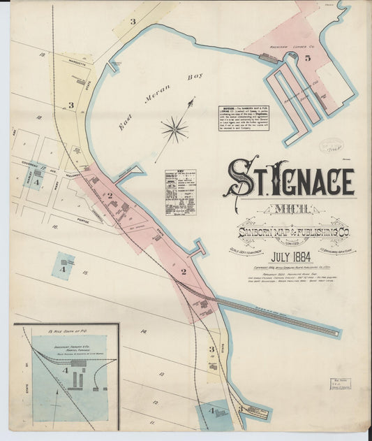 Sanborn Fire Insurance Map from Saint Ignace, Mackinac County, Michigan (1884), Sheet #0001 - Historic Sanborn Fire Insurance Map Print, vintage old map wall art, antique decor, genealogy gift, Michigan Michigan map