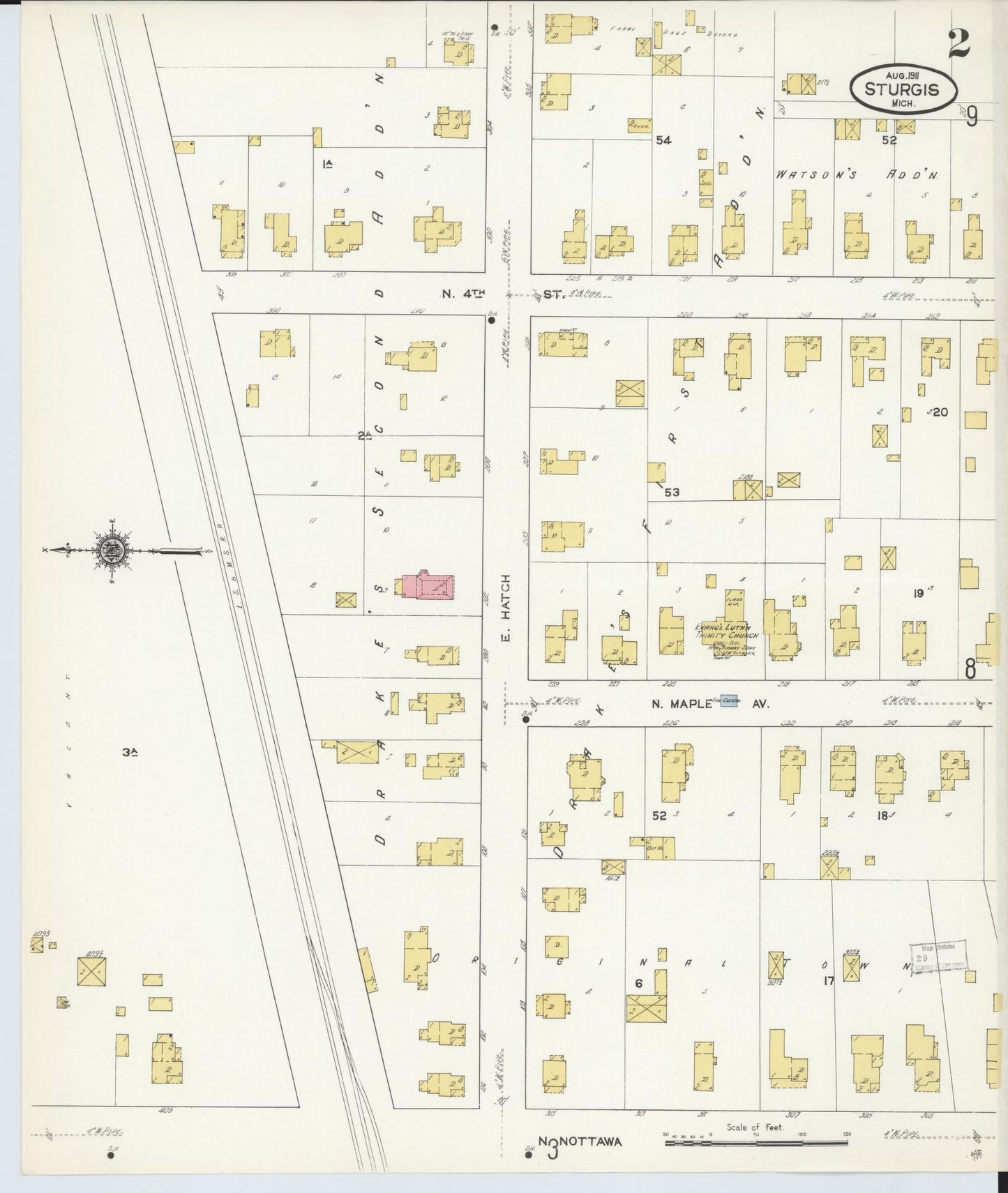 Sanborn Fire Insurance Map from Sturgis, Saint Joseph County, Michigan (1911), Sheet #0002 - Historic Sanborn Fire Insurance Map Print, vintage old map wall art, antique decor, genealogy gift, Michigan Michigan map
