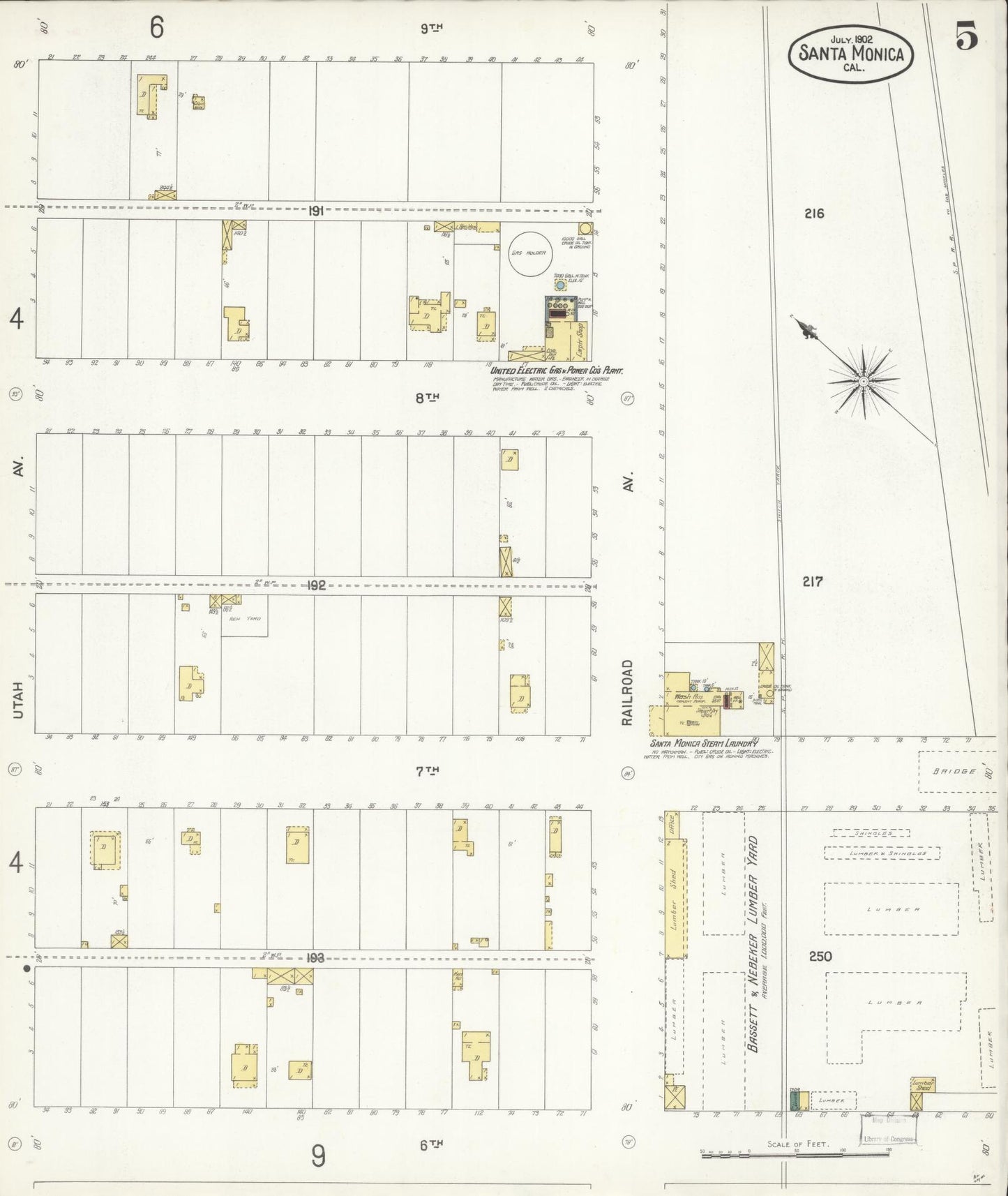 Sanborn Fire Insurance Map from Santa Monica, Los Angeles County, California (1902), Sheet #0005 - Complete Map Set gallery image, historic Sanborn map, vintage wall art, California California