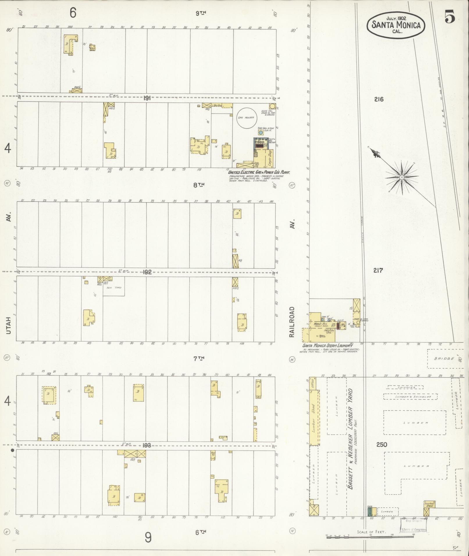 Sanborn Fire Insurance Map from Santa Monica, Los Angeles County, California (1902), Sheet #0005 - Complete Map Set gallery image, historic Sanborn map, vintage wall art, California California