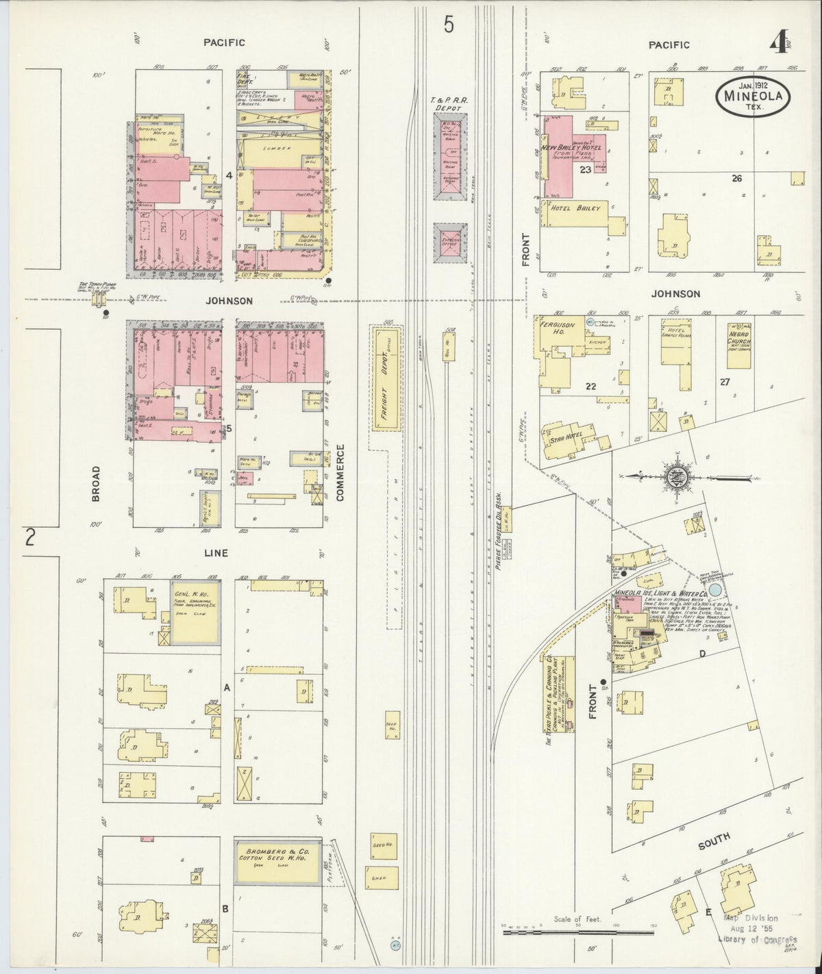 Sanborn Fire Insurance Map from Mineola, Wood County, Texas (1912), Sheet #0004 - Complete Map Set gallery image, historic Sanborn map, vintage wall art, Texas Texas