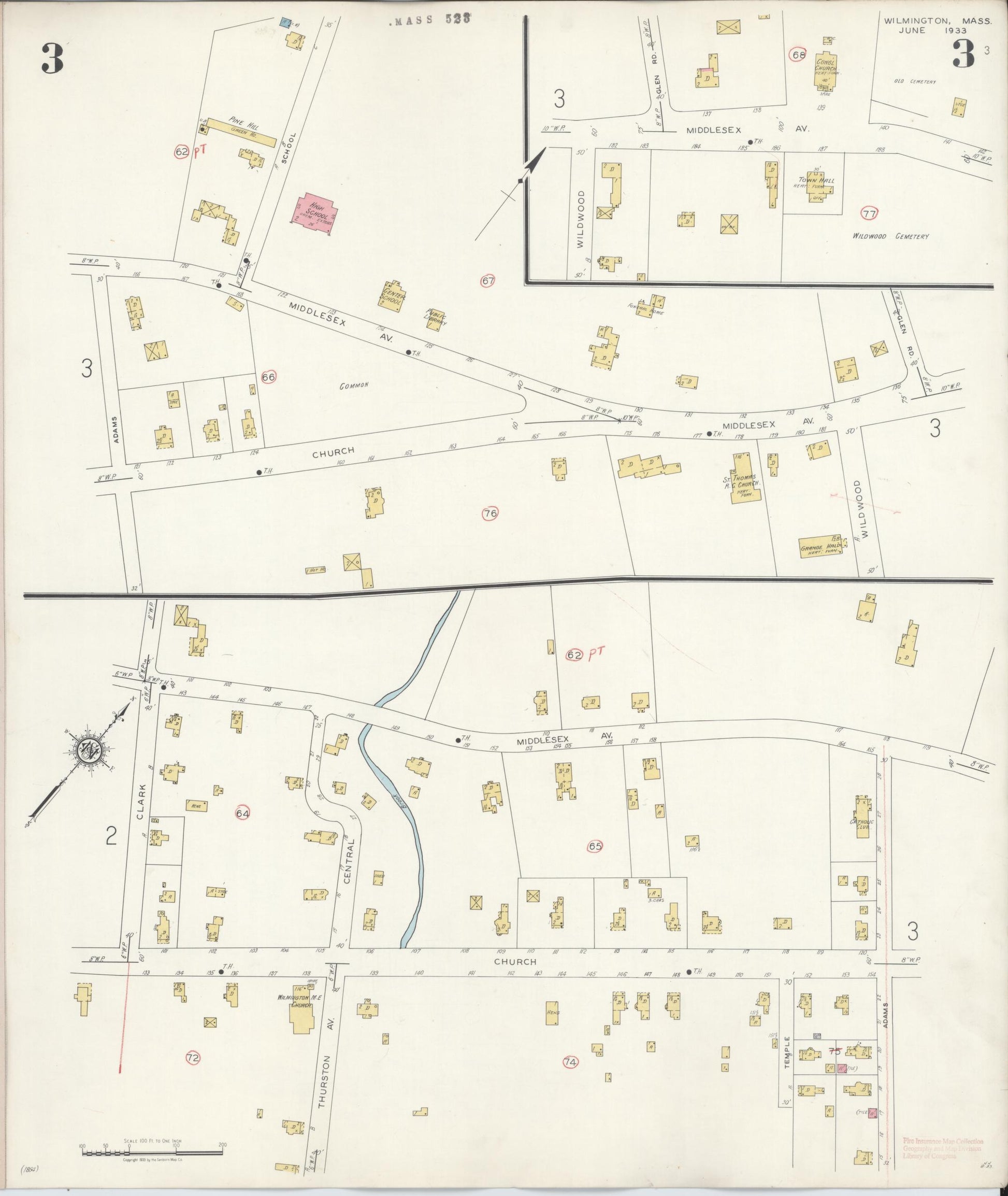 Sanborn Fire Insurance Map from Wilmington, Middlesex County, Massachusetts (1933), Sheet #0003 - Complete Map Set gallery image, historic Sanborn map, vintage wall art, Massachusetts Massachusetts
