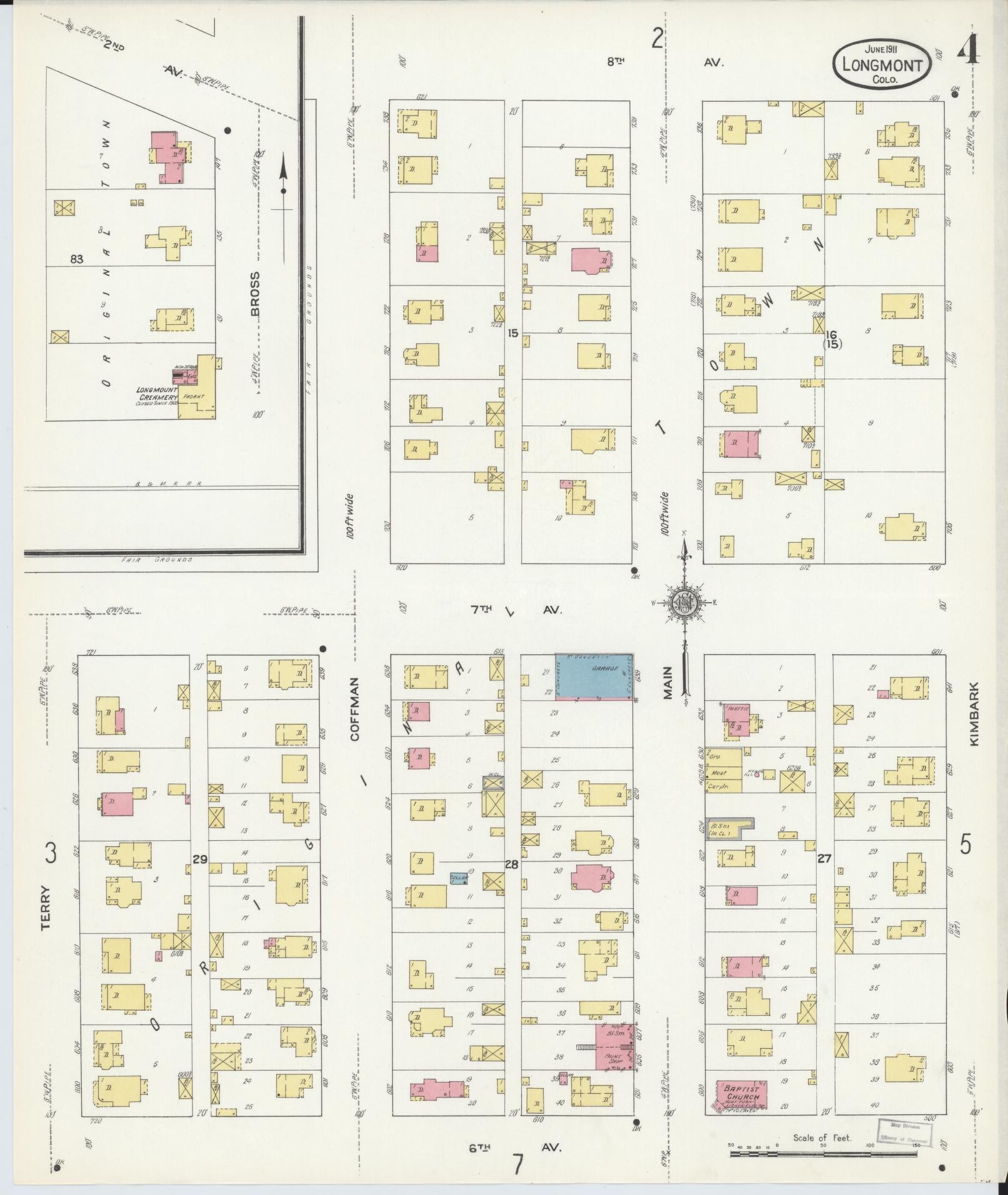Sanborn Fire Insurance Map from Longmont, Boulder County, Colorado (1911), Sheet #0004 - Complete Map Set gallery image, historic Sanborn map, vintage wall art, Colorado Colorado