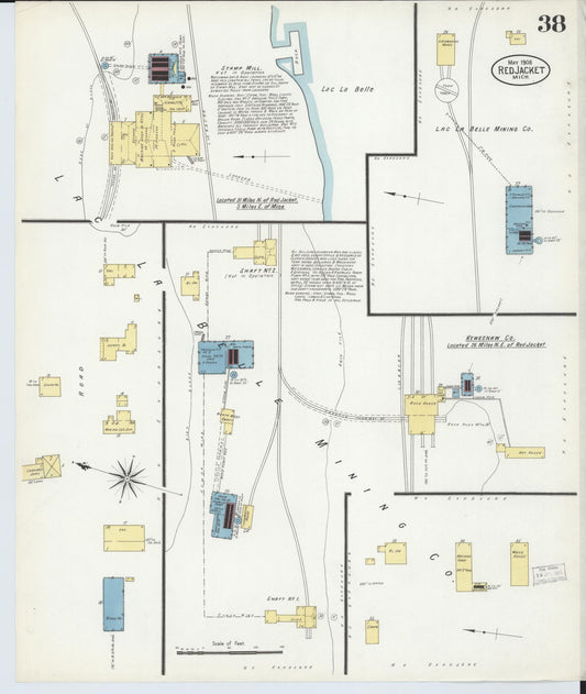 Sanborn Fire Insurance Map from Red Jacket, Houghton County, Michigan (1908), Sheet #0038 - Historic Sanborn Fire Insurance Map Print, vintage old map wall art, antique decor, genealogy gift, Michigan Michigan map