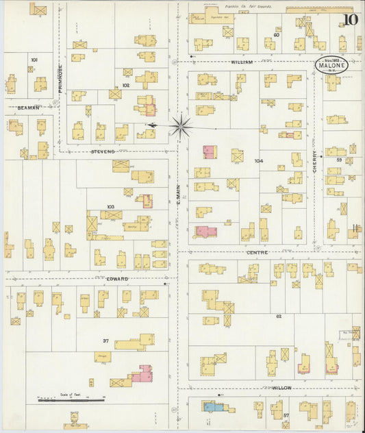 Sanborn Fire Insurance Map from Malone, Franklin County, New York (1903), Sheet #0010 - Historic Sanborn Fire Insurance Map Print, vintage old map wall art, antique decor, genealogy gift, New York New York map