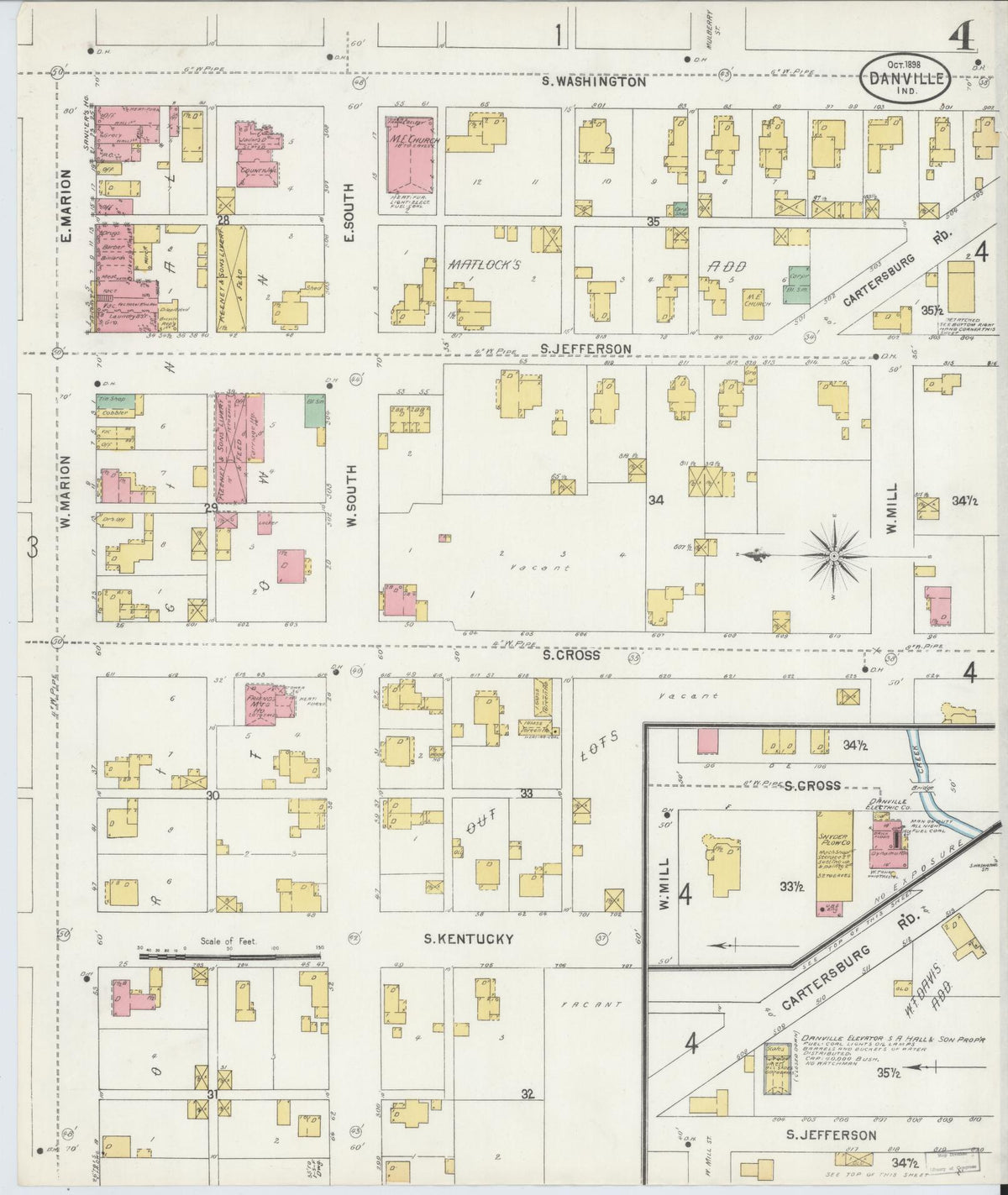 Sanborn Fire Insurance Map from Danville, Hendricks County, Indiana (1898), Sheet #0004 - Historic Sanborn Fire Insurance Map Print, vintage old map wall art, antique decor, genealogy gift, Indiana Indiana map