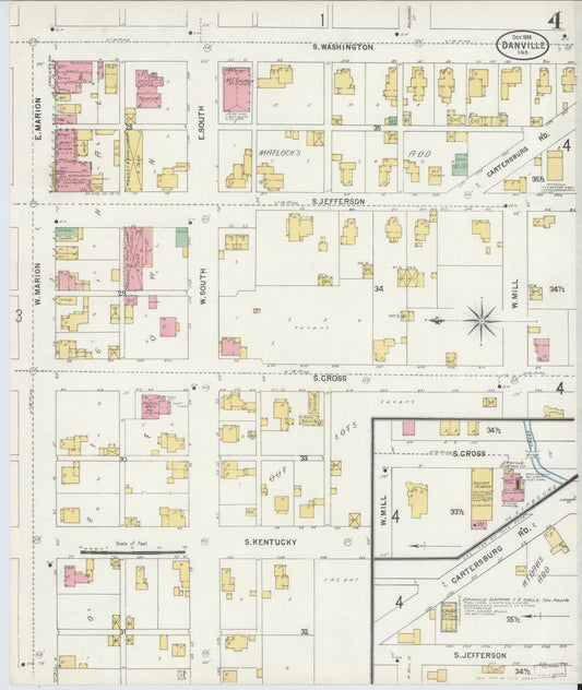 Sanborn Fire Insurance Map from Danville, Hendricks County, Indiana (1898), Sheet #0004 - Historic Sanborn Fire Insurance Map Print, vintage old map wall art, antique decor, genealogy gift, Indiana Indiana map