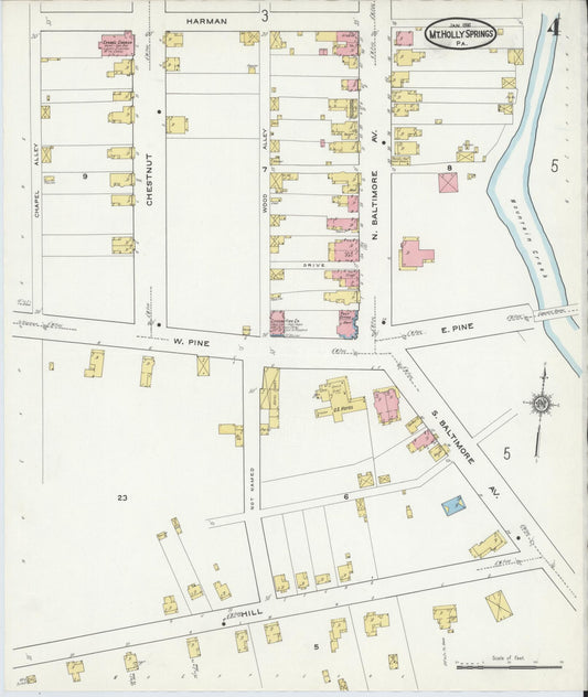 Sanborn Fire Insurance Map from Mount Holly Springs, Cumberland County, Pennsylvania (1916), Sheet #0004 - Historic Sanborn Fire Insurance Map Print, vintage old map wall art, antique decor, genealogy gift, Pennsylvania Pennsylvania map