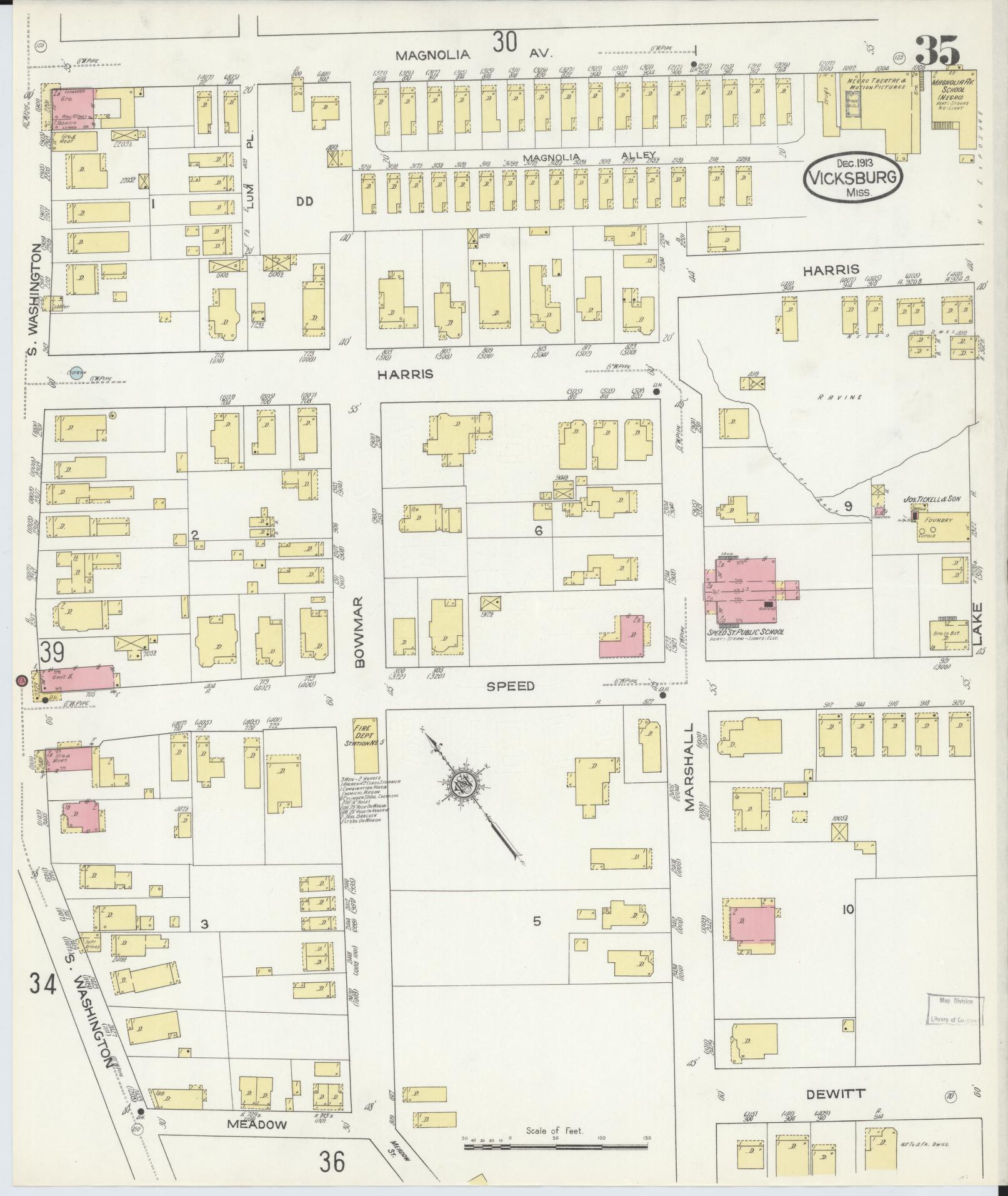 Sanborn Fire Insurance Map from Vicksburg, Warren County, Mississippi (1913), Sheet #0035 - Complete Map Set gallery image, historic Sanborn map, vintage wall art, Mississippi Mississippi