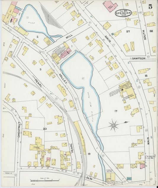 Sanborn Fire Insurance Map from Spencer, Worcester County, Massachusetts (1892), Sheet #0005 - Historic Sanborn Fire Insurance Map Print, vintage old map wall art, antique decor, genealogy gift, Massachusetts Massachusetts map