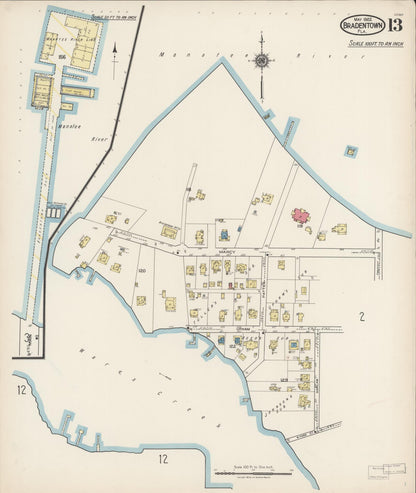 Sanborn Fire Insurance Map from Bradentown, Manatee County, Florida (1922), Sheet #0013 - Historic Sanborn Fire Insurance Map Print, vintage old map wall art, antique decor, genealogy gift, Florida Florida map