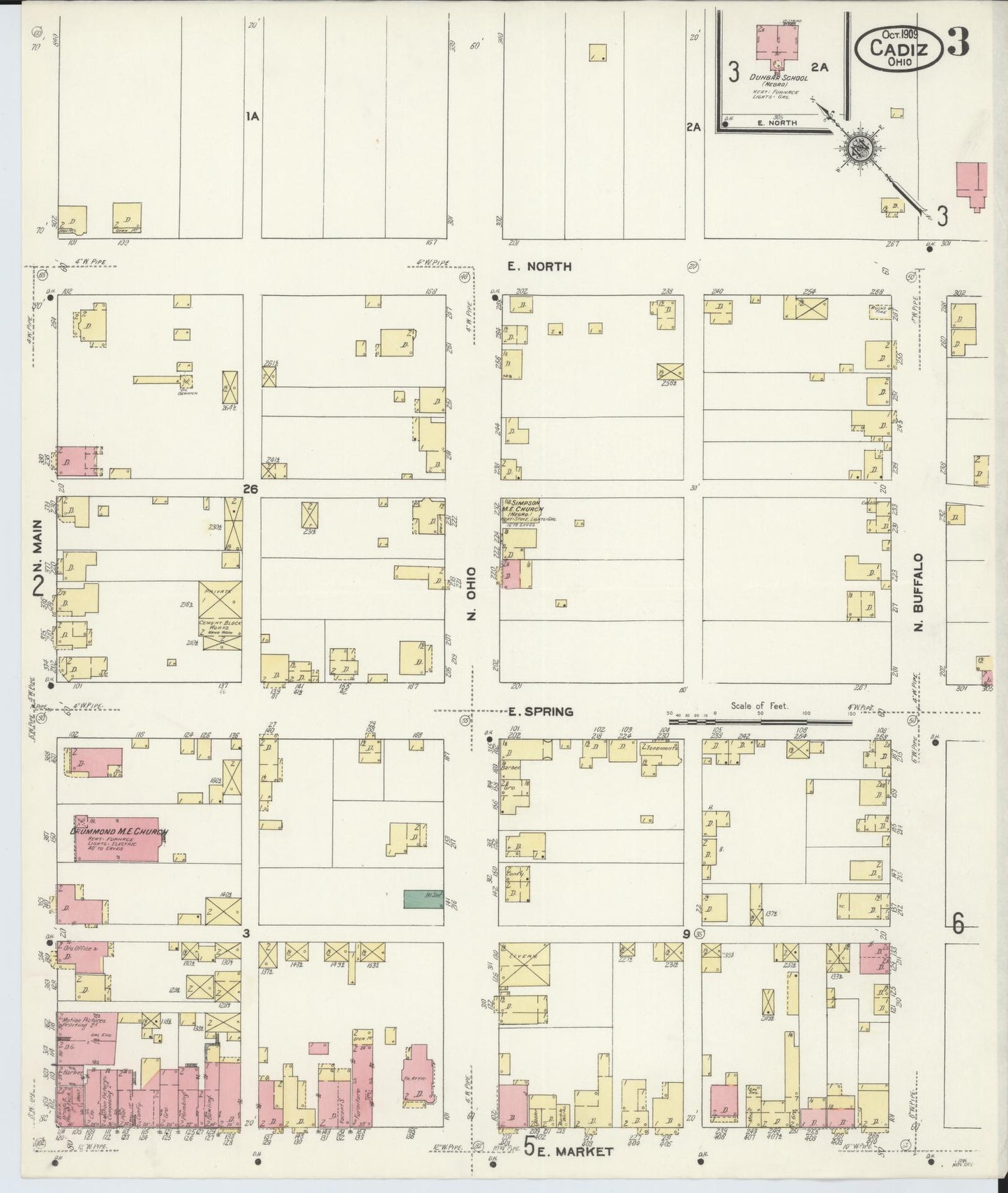 Sanborn Fire Insurance Map from Cadiz, Harrison County, Ohio (1909), Sheet #0003 - Historic Sanborn Fire Insurance Map Print, vintage old map wall art, antique decor, genealogy gift, Ohio Ohio map