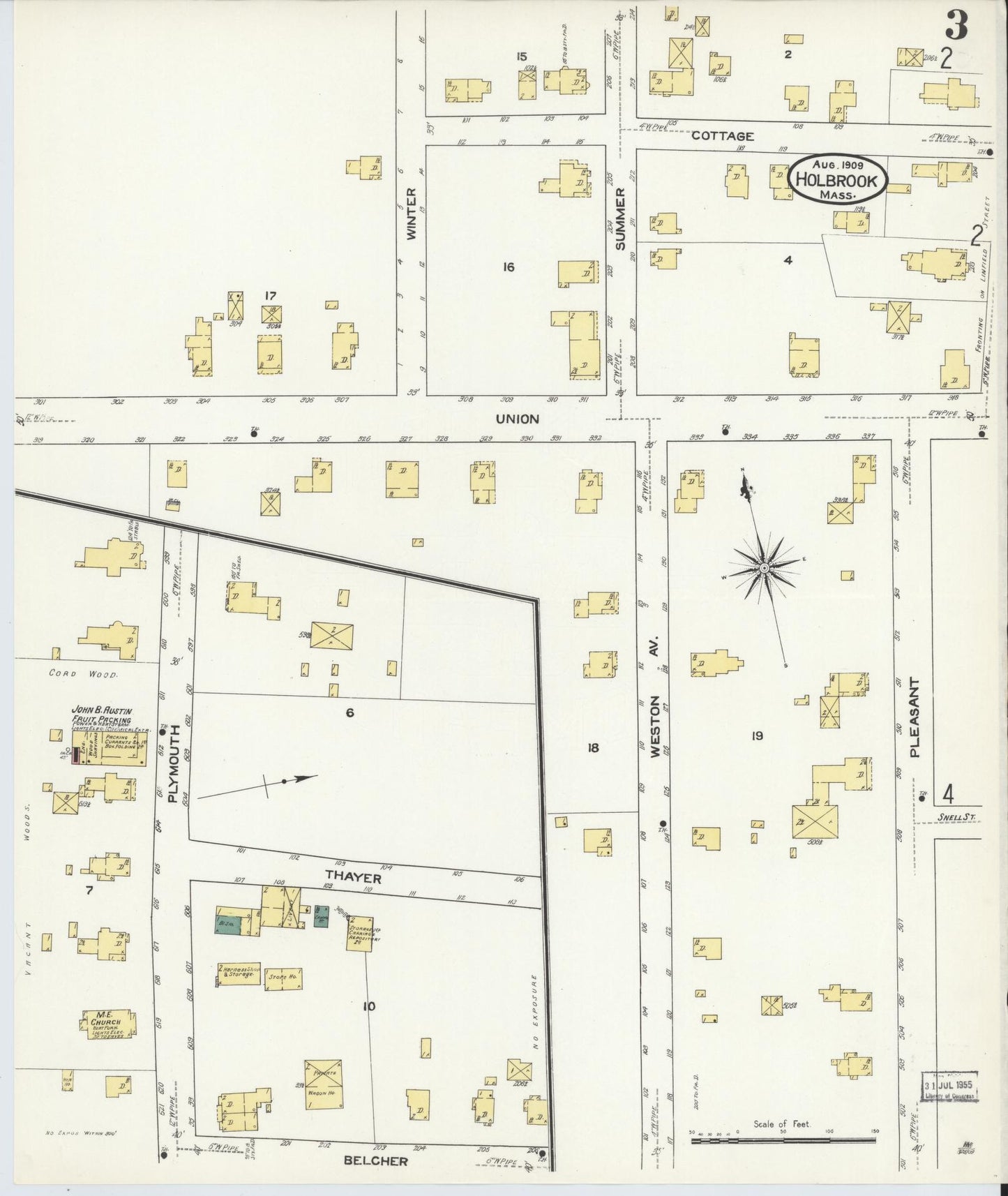 Sanborn Fire Insurance Map from Holbrook, Norfolk County, Massachusetts (1909), Sheet #0003 - Complete Map Set gallery image, historic Sanborn map, vintage wall art, Massachusetts Massachusetts