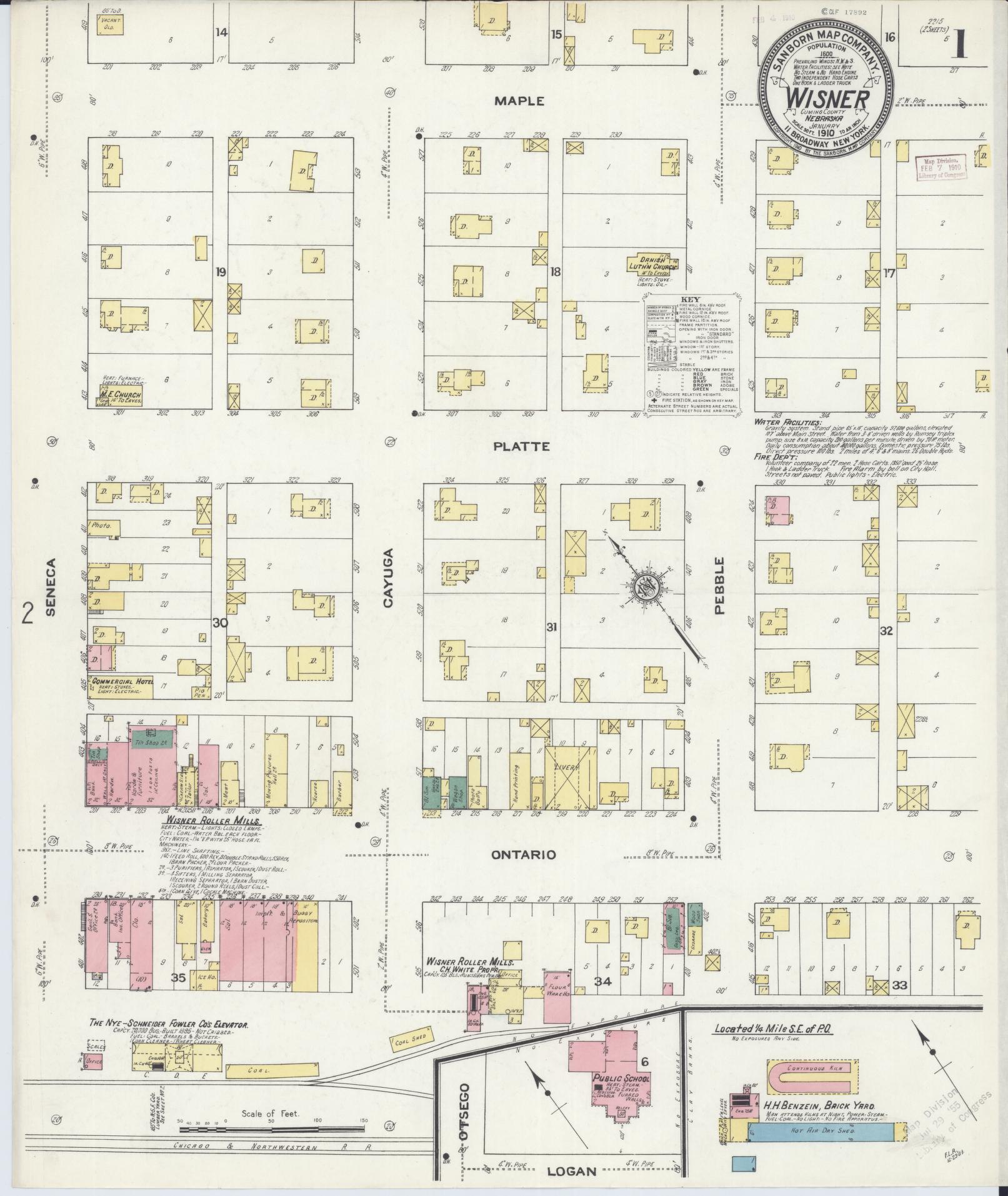 Sanborn Fire Insurance Map from Wisner, Cuming County, Nebraska (1910), Sheet #0001 - Historic Sanborn Fire Insurance Map Print, vintage old map wall art, antique decor, genealogy gift, Nebraska Nebraska map