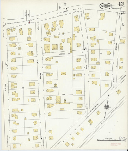 Sanborn Fire Insurance Map from Whitman, Plymouth County, Massachusetts (1911), Sheet #0012 - Historic Sanborn Fire Insurance Map Print, vintage old map wall art, antique decor, genealogy gift, Massachusetts Massachusetts map