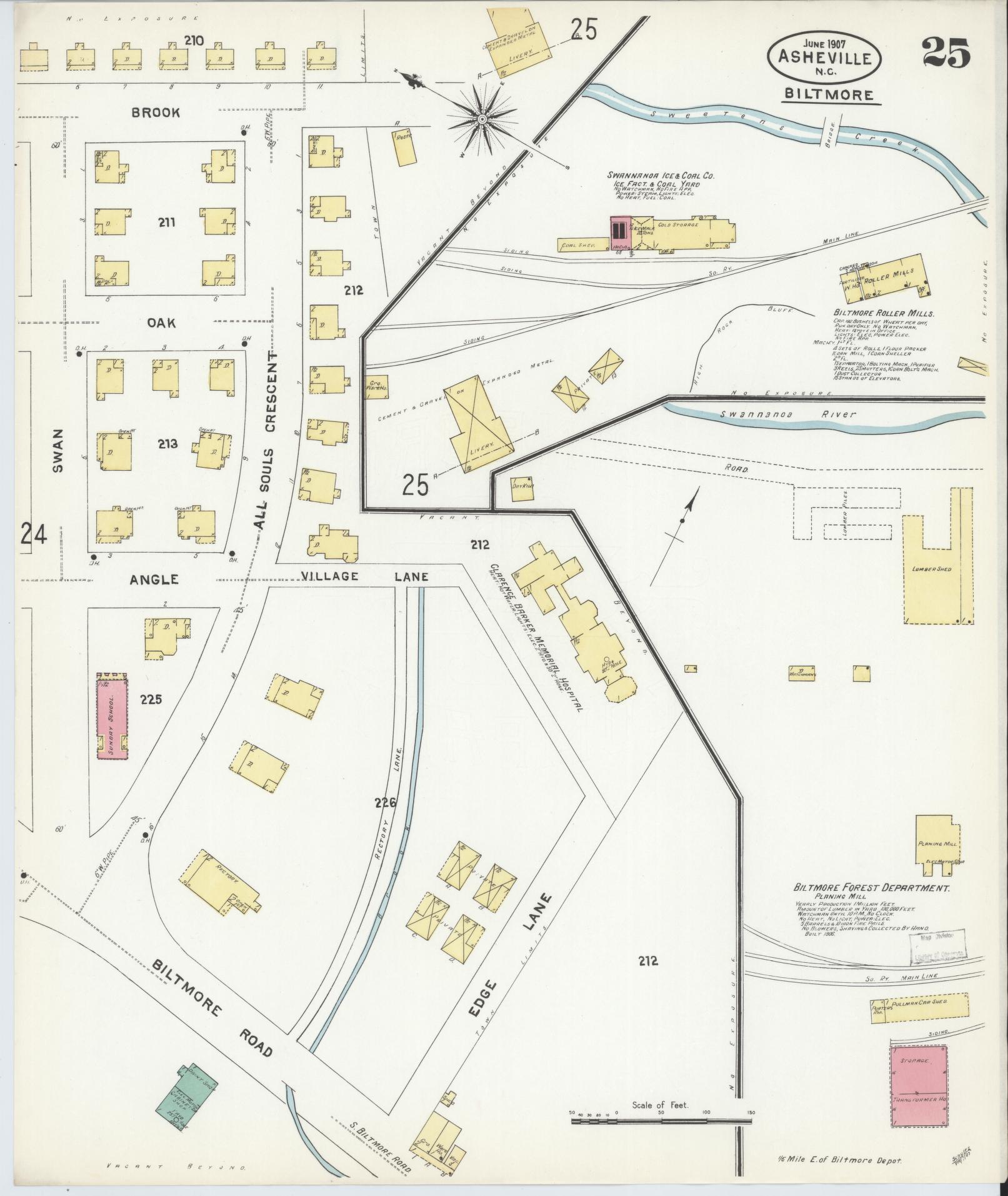 Sanborn Fire Insurance Map from Asheville, Buncombe County, North Carolina (1907), Sheet #0025 - Complete Map Set gallery image, historic Sanborn map, vintage wall art, North Carolina North Carolina