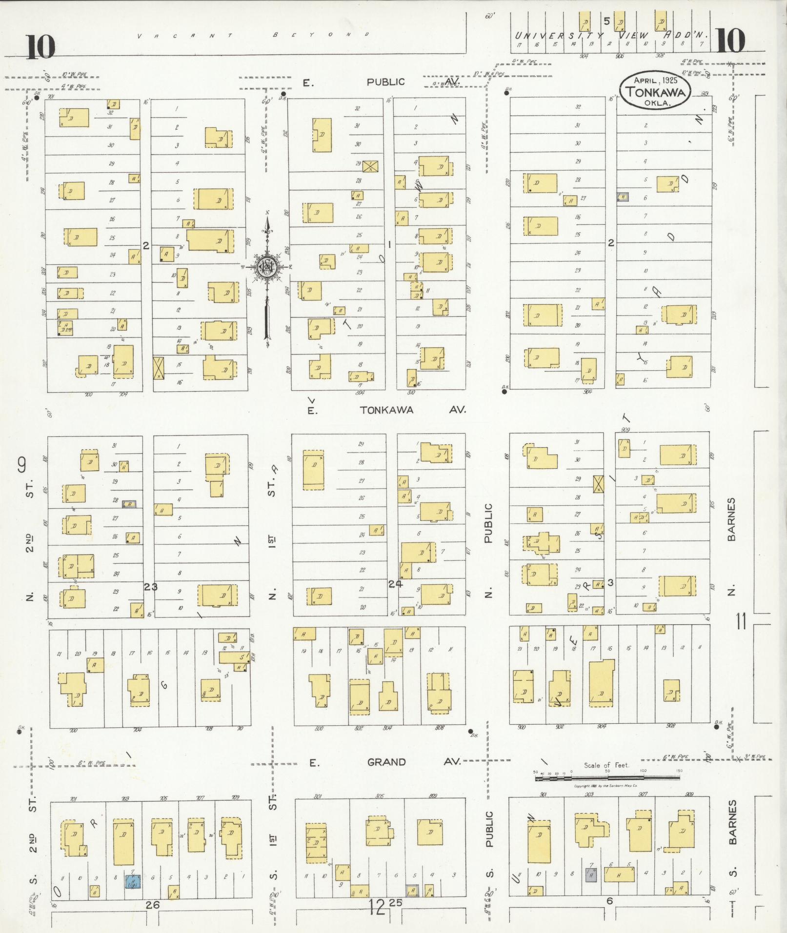 Sanborn Fire Insurance Map from Tonkawa, Kay County, Oklahoma (1925), Sheet #0010 - Complete Map Set gallery image, historic Sanborn map, vintage wall art, Oklahoma Oklahoma