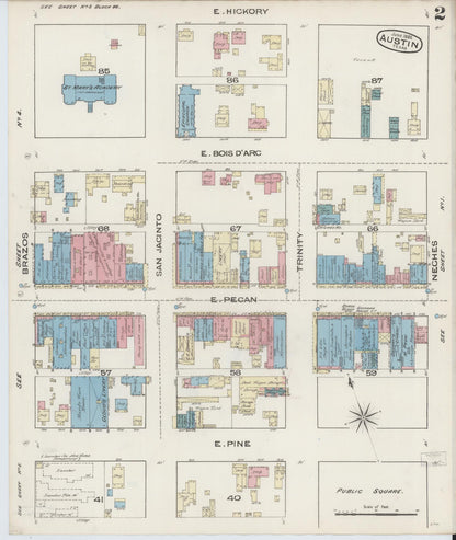 Sanborn Fire Insurance Map from Austin, Travis County, Texas (1885), Sheet #0002 - Historic Sanborn Fire Insurance Map Print, vintage old map wall art, antique decor, genealogy gift, Texas Texas map