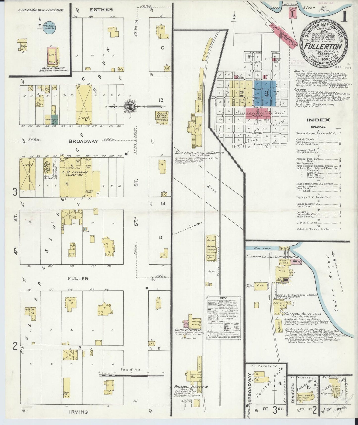 Sanborn Fire Insurance Map from Fullerton, Nance County, Nebraska (1909), Sheet #0001 - Complete Map Set gallery image, historic Sanborn map, vintage wall art, Nebraska Nebraska