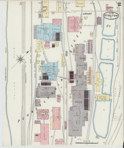 Sanborn Fire Insurance Map from Steelton, Dauphin County, Pennsylvania (1890), Sheet #0002 - Historic Sanborn Fire Insurance Map Print, vintage old map wall art, antique decor, genealogy gift, Pennsylvania Pennsylvania map