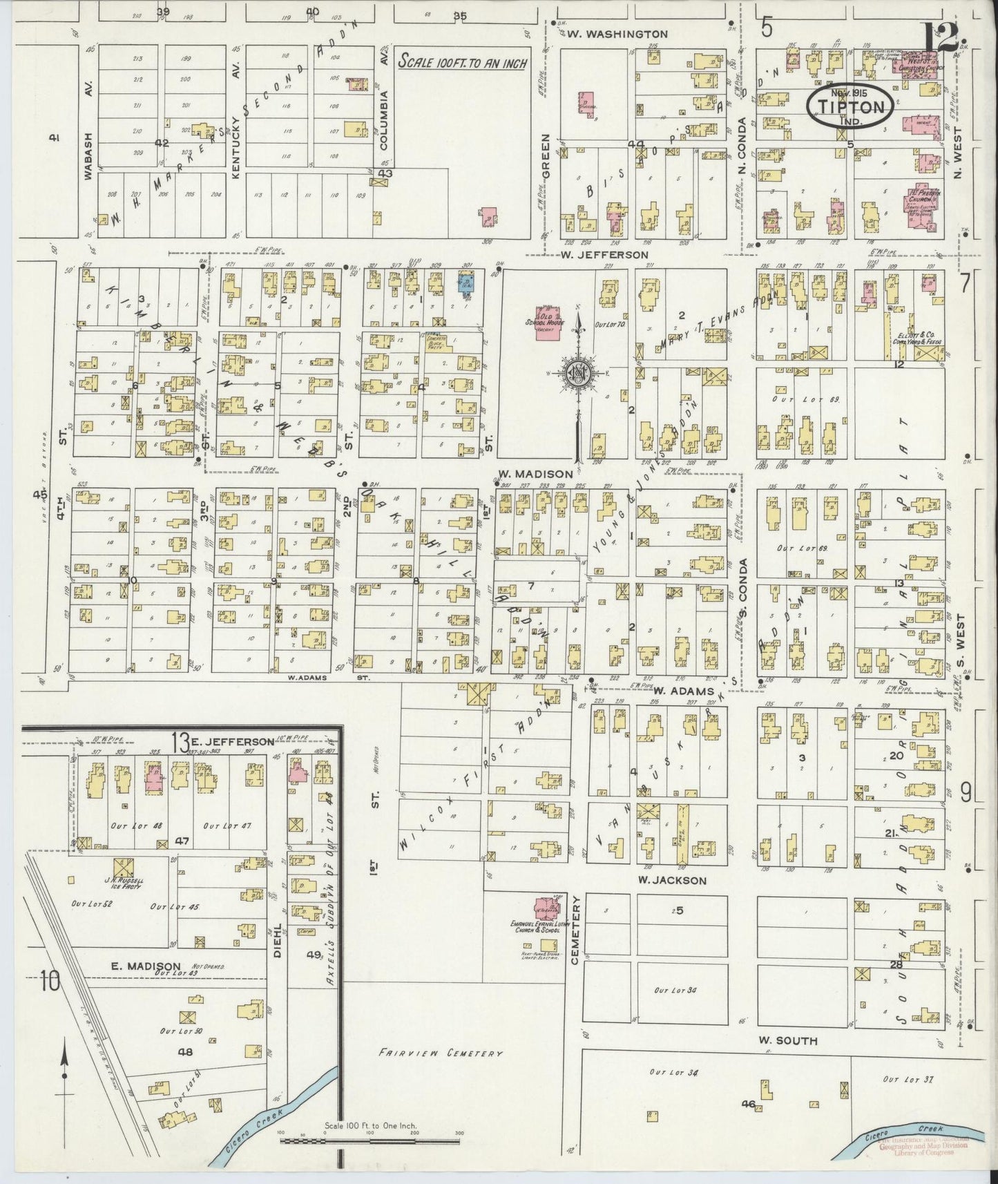 Sanborn Fire Insurance Map from Tipton, Tipton County, Indiana (1915), Sheet #0012 - Complete Map Set gallery image, historic Sanborn map, vintage wall art, Indiana Indiana