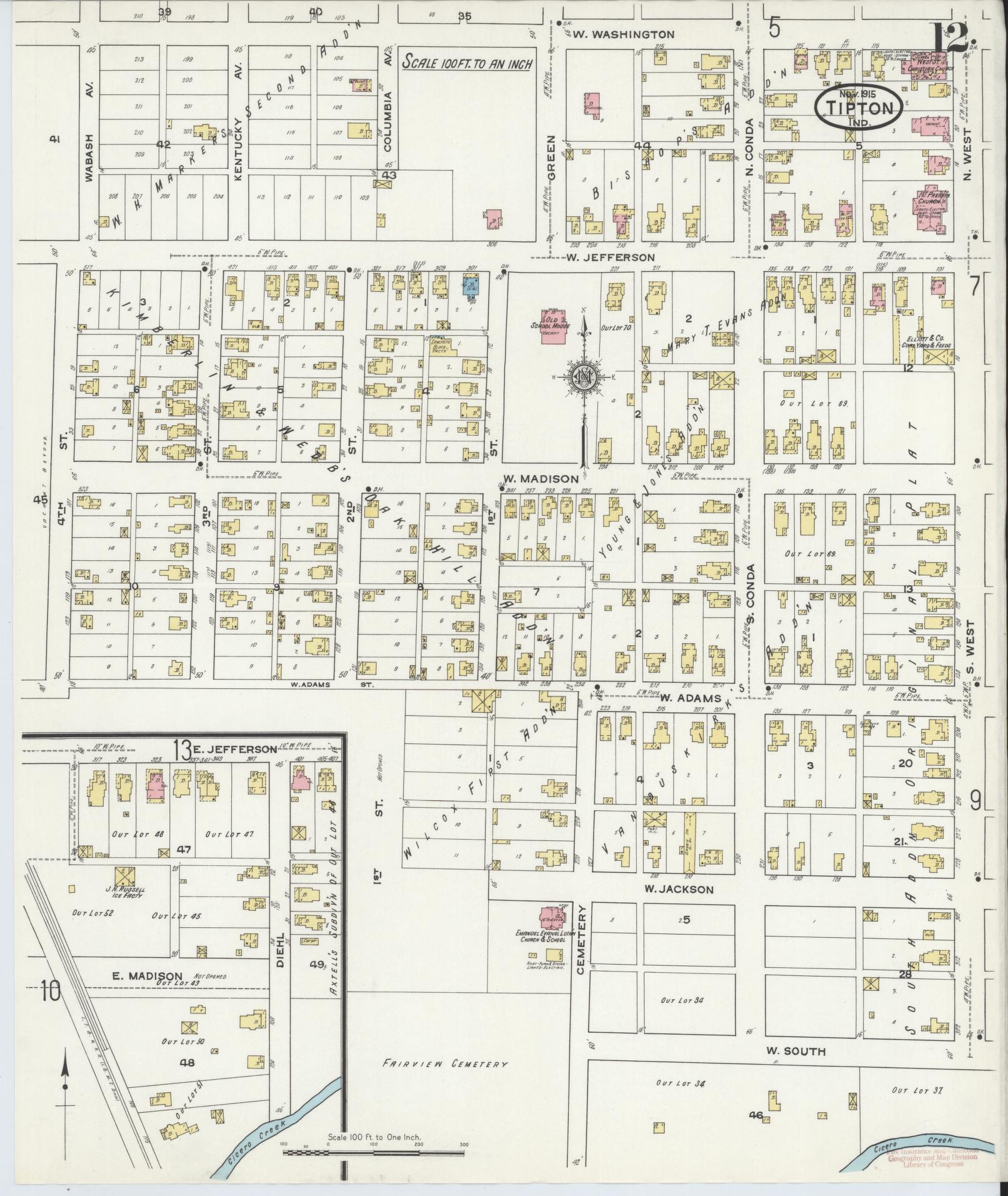 Sanborn Fire Insurance Map from Tipton, Tipton County, Indiana (1915), Sheet #0012 - Complete Map Set gallery image, historic Sanborn map, vintage wall art, Indiana Indiana