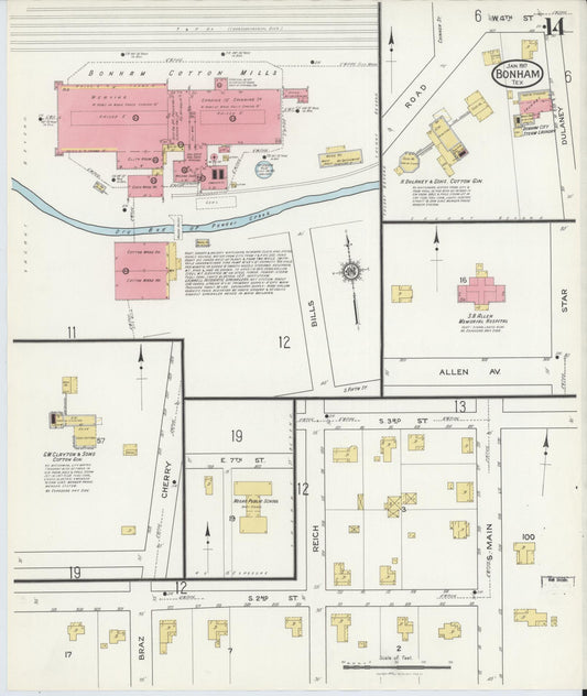 Sanborn Fire Insurance Map from Bonham, Fannin County, Texas (1917), Sheet #0014 - Historic Sanborn Fire Insurance Map Print, vintage old map wall art, antique decor, genealogy gift, Texas Texas map