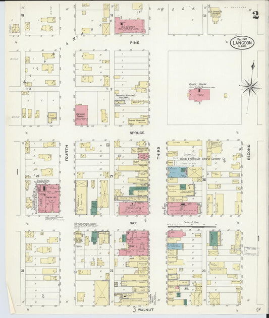 Sanborn Fire Insurance Map from Langdon, Cavalier County, North Dakota (1907), Sheet #0002 - Historic Sanborn Fire Insurance Map Print, vintage old map wall art, antique decor, genealogy gift, North Dakota North Dakota map