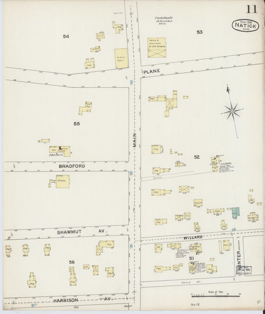 Sanborn Fire Insurance Map from Natick, Middlesex County, Massachusetts (1888), Sheet #0011 - Historic Sanborn Fire Insurance Map Print, vintage old map wall art, antique decor, genealogy gift, Massachusetts Massachusetts map