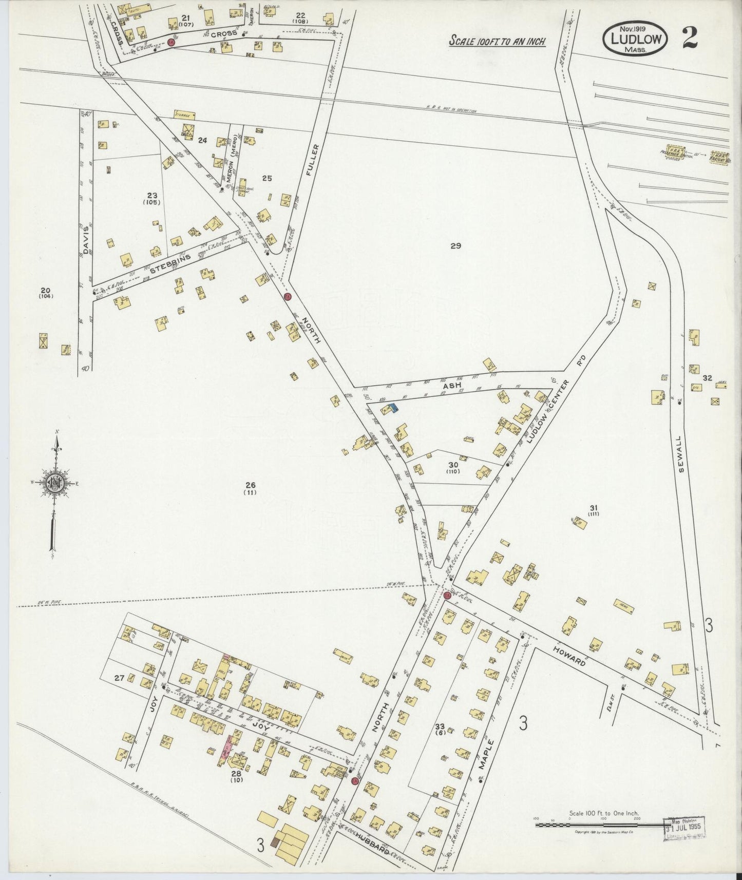 Sanborn Fire Insurance Map from Ludlow, Hampden County, Massachusetts (1919), Sheet #0002 - Complete Map Set gallery image, historic Sanborn map, vintage wall art, Massachusetts Massachusetts